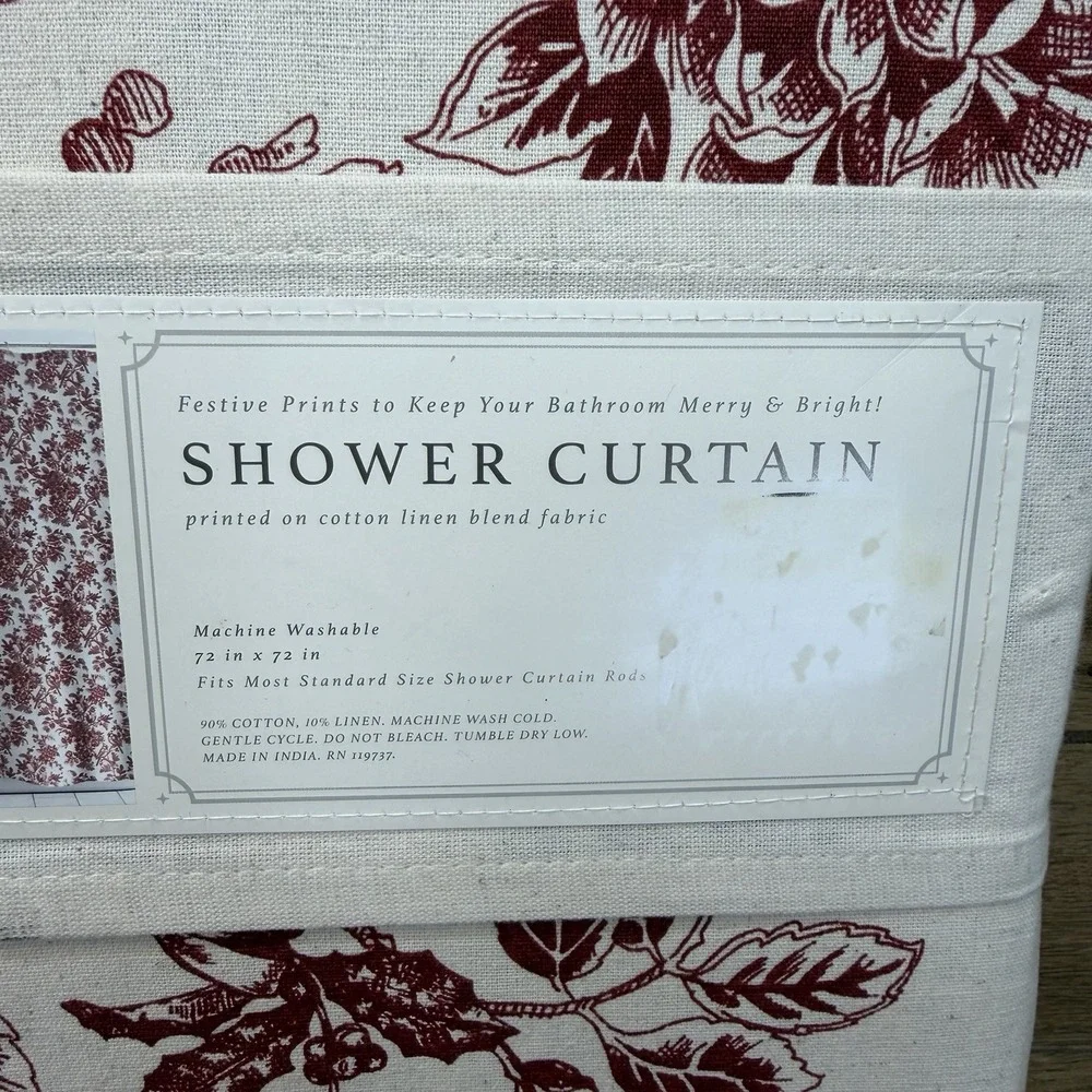 Envogue Holiday Collection Shower Curtain Cream Burgundy Winter Cardinal Toile